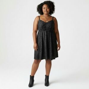 TORRID 2X Black & Gray challis skull mini skater dress with pockets NWT